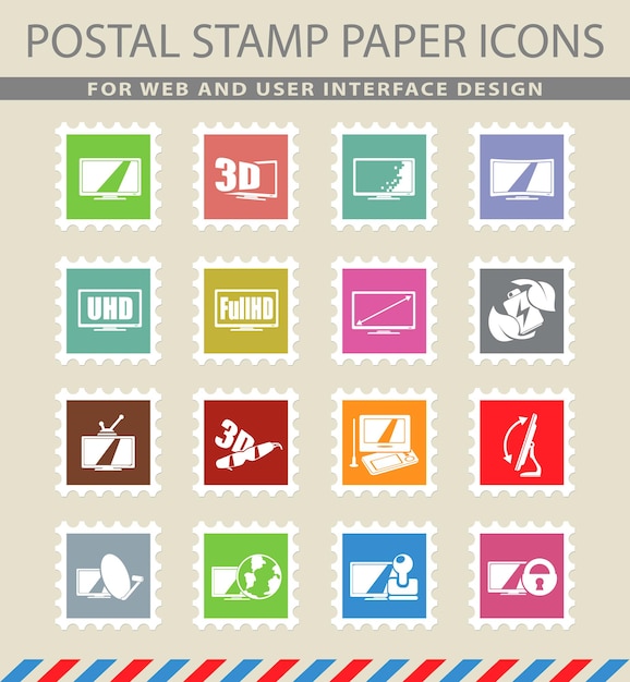 Vector TV features and specifications symbols on mail paper icons
