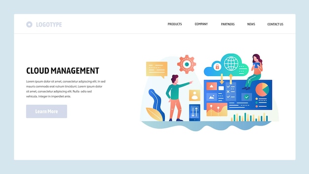 Vector web site design template Cloud computing and secure storage Cloud management Landing page concepts for website and mobile development Modern flat illustration