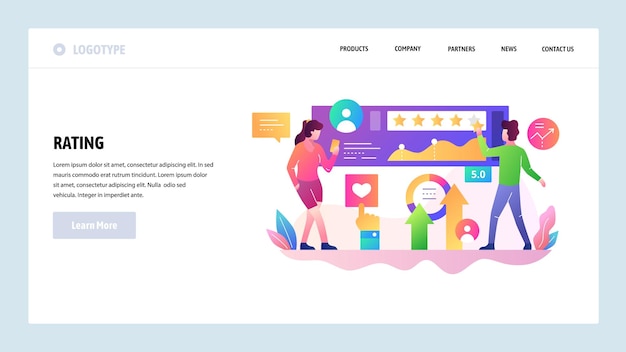 Vector web site design template Customer review and rating client satisfaction management customer survey Landing page concepts for website and mobile development Modern flat illustration