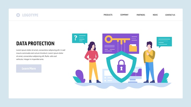 Vector web site design template Data protection privacy and secure access Landing page concepts for website and mobile development Modern flat illustration