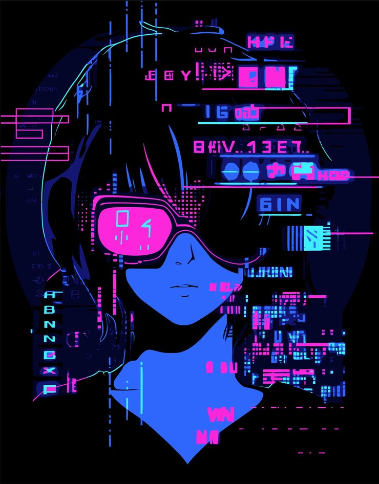 Vektor vektor enigmatické hackerské anime ilustrace z cyber chronicles
