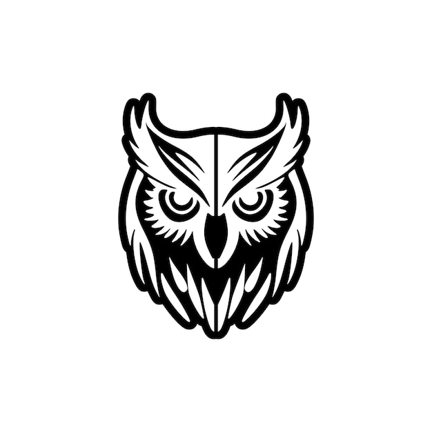 Vektorové logo sovy s černobílým designem, který je udržován prostý a jednoduchý