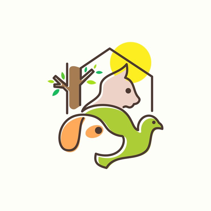 Vektor vektorový design loga pro domácí mazlíčky zvířata veterinární klinika šablona lineární styl vektorová ilustrace