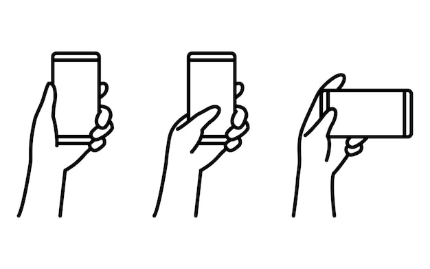 Vertical and horizontal set of illustrations for operating a smartphone with one hand