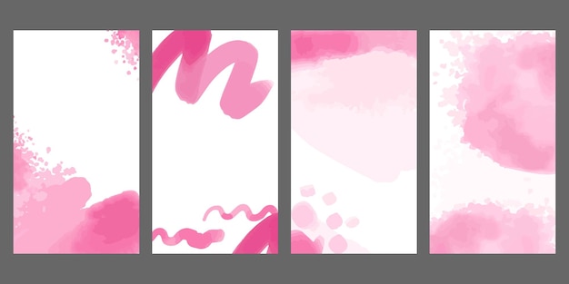 vertical background watercolor pink posters social media stories backdrop brush strokes and ink stains cards with texture design abstract banner with copy space for text vector wallpaper set