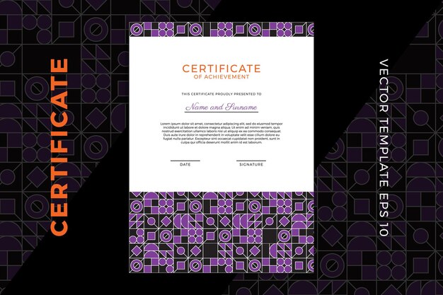 vertical certificate of appreciation dark template with modern minimal geometric pattern
