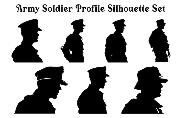 Vektor veterans army silhouettes vector in different positions soldier silhouettes collection for veterans