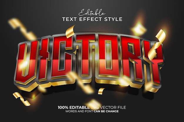 Victory red and golden 3d editable vector text effect style