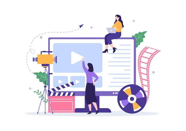 Videographer Services Template Hand Drawn Cartoon Illustration with Record Video Production Movie