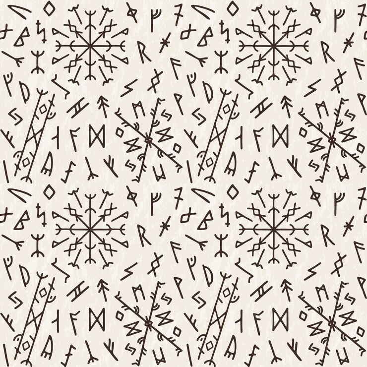 Vektor viking rune pattern norse symbols iceland nordic magic tattoo runic futhark nord signs decor textile wrapping paper minimalist monochrome ornament vector seamless utter background