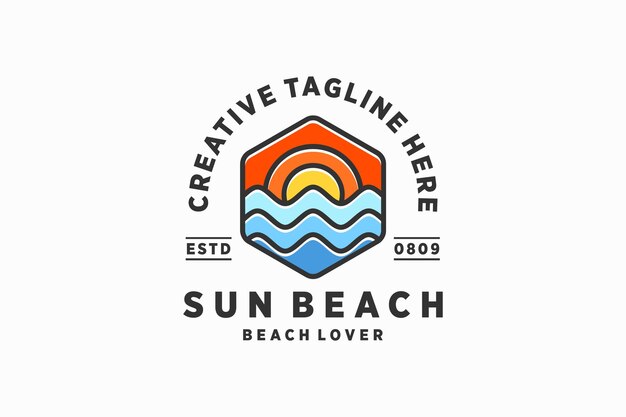 Vintage design loga oceánu v lineárním šestiúhelníkovém konceptu