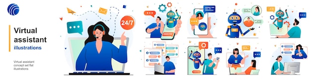 virtual assistant isolated set user call to hotline online chat bot support of scenes in flat