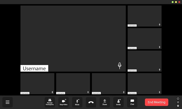 Virtual meeting interface with blank screens indicating participants not present showcasing a digital workspace during a remote session