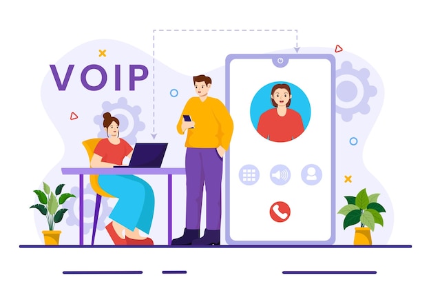 voip or voice over internet protocol illustration with telephony scheme technology and network phone