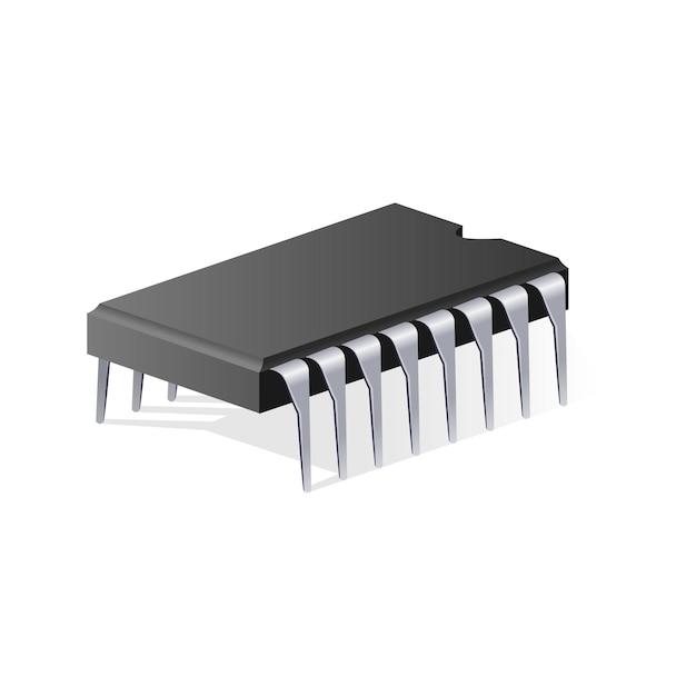 volumetric computer microchip icon or processor icon for microcircuit. 3d color icon