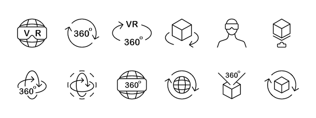 VR set icon Virtual reality helmet 360 degrees full coverage freedom of movement VR zone augmented reality The concept of VR technologies and services related to them Vector line icon