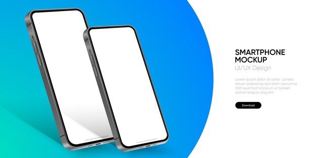 Vysoce kvalitní 3D renderování mockupu smartphonu s různými úhly a izolovaným pozadím pro zobrazení mobilní aplikace