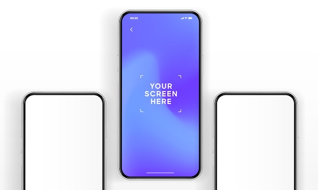 Vysoce kvalitní 3D renderování mockupu smartphonu s různými úhly a izolovaným pozadím pro zobrazení mobilní aplikace