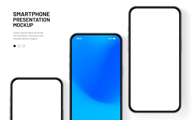 Vysoce kvalitní 3D renderování mockupu smartphonu s různými úhly a izolovaným pozadím pro zobrazení mobilní aplikace