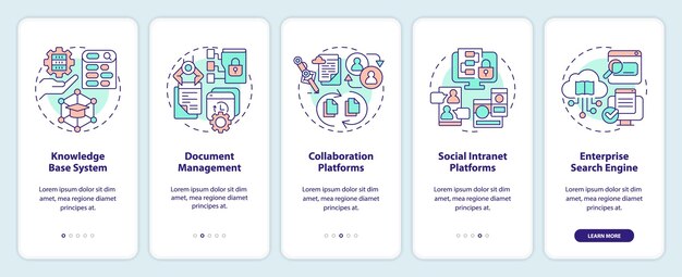 Walkthrough knowledge management with line icons concept