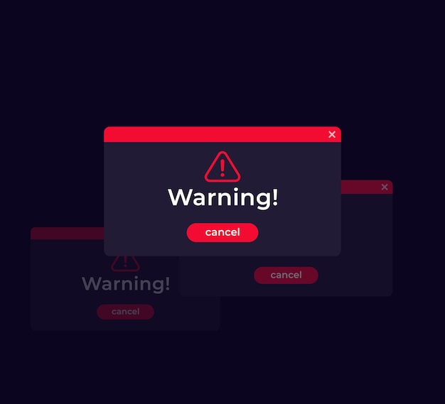warning, error windows, vector design, dark mode