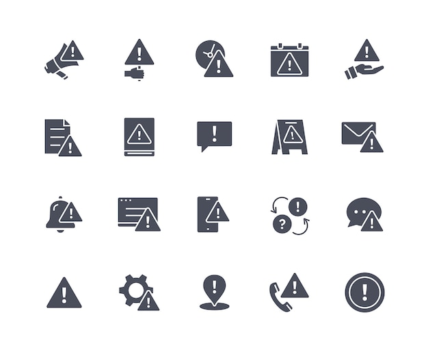 Warning icons black set UI and UX design interface for mobile applications and programs Safety in Internet Graphic elements for website Linear flat vector collection isolated on white background