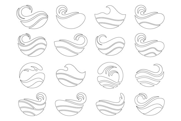 water wave logo design wave shapes collection set of sea wave logo in black vector illustration