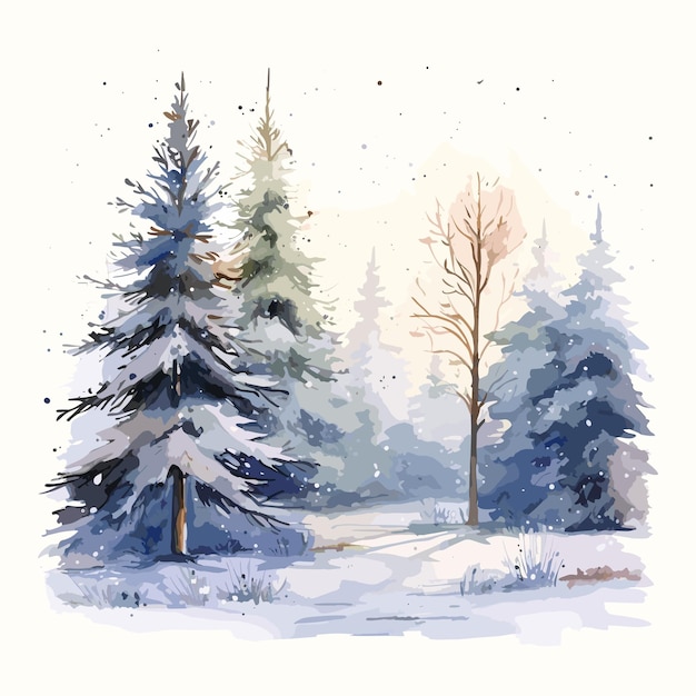 Watercolor illustration of a spruce tree Holiday greeting card design New year symbol