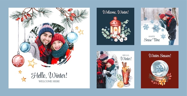 watercolor instagram posts collection for winter season