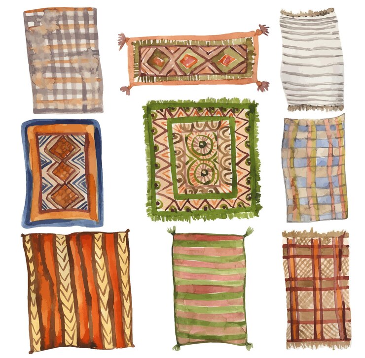 Vektor watercolor multicolored boho carpets with abstraction