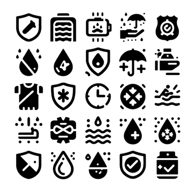 waterproof icon set water resistant signs collection vector silhouette illustration