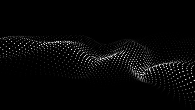 wave 3d abstract wave dots in dark background big data technology vector background
