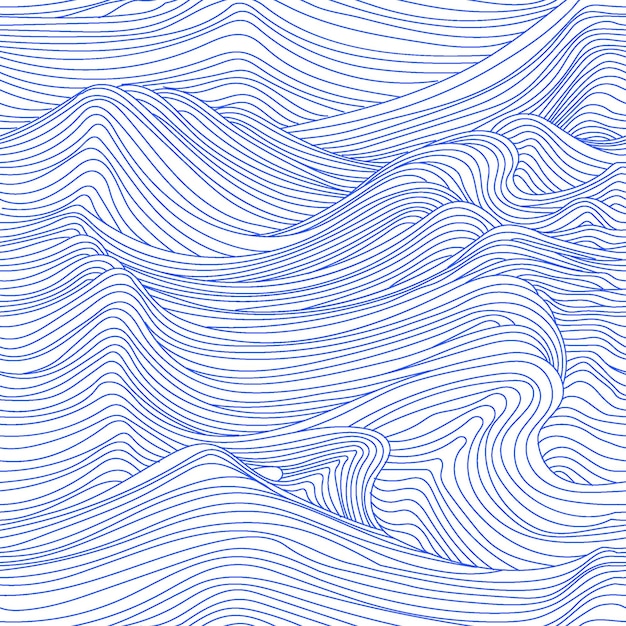 wave lines on a white background. seamless freehand drawing with blue waves