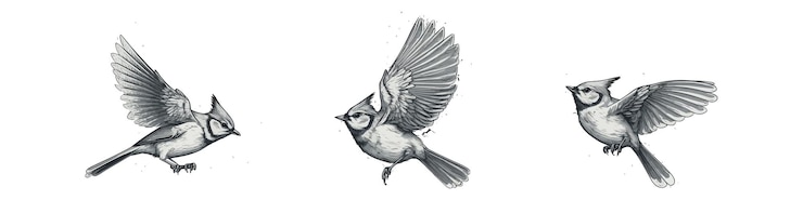 Vektor waxwing birds graphic ink style set bird vintage hand drawn
