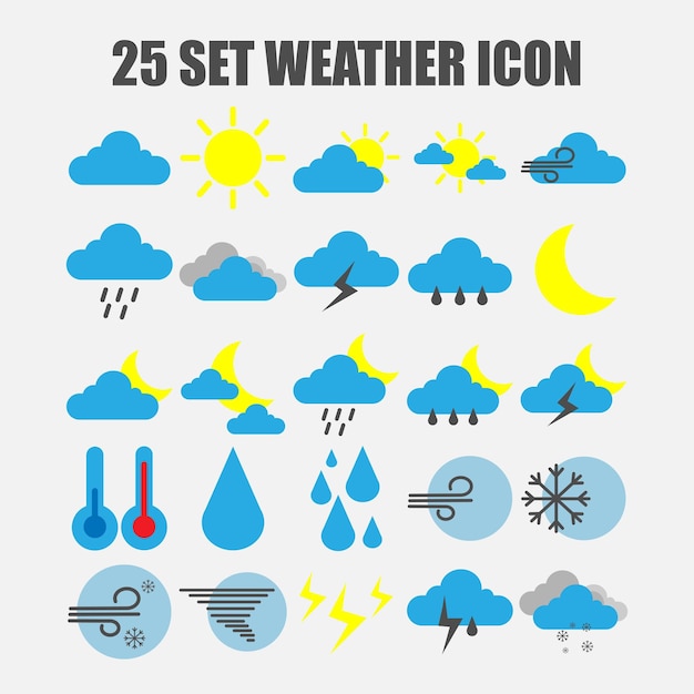 Weather icon set Weather icons for web Forecast weather flat symbols Pictogram vector icons