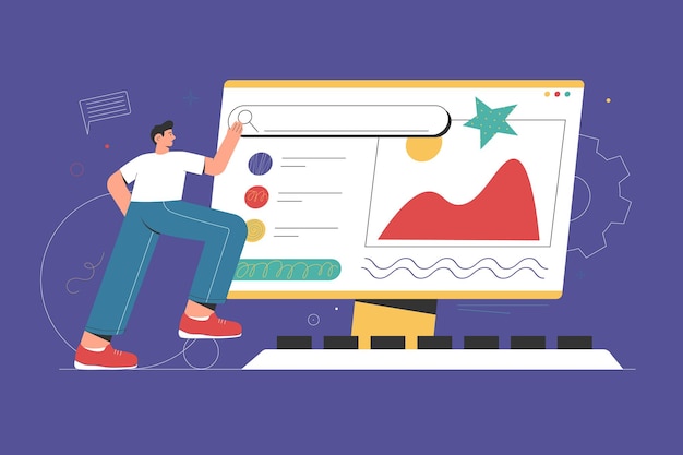 Web and app design concept Man creates custom creative design for web site
