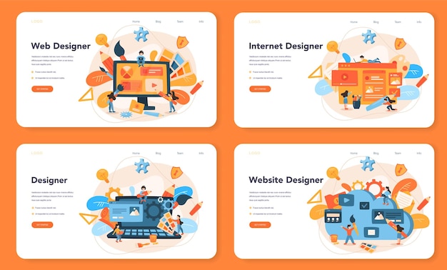 Web design web layout or landing page set. Presenting content on web pages. Website layout, composition and color development. Idea of computer technology.