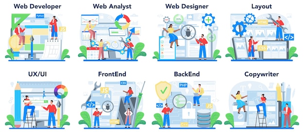 web development concept set. creating and presenting content