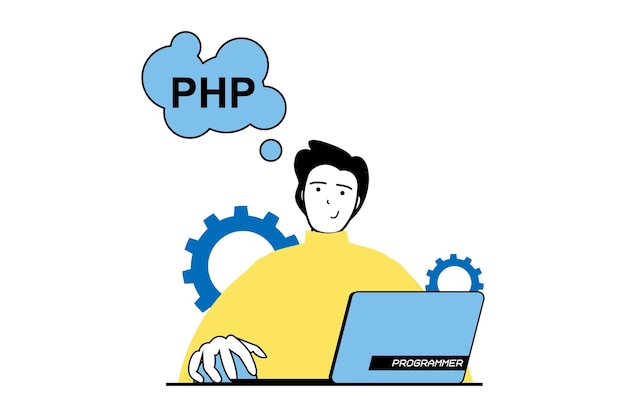 Web development concept with people scene in flat design Man screaming websites layout making scripts testing and fixing code bugs Vector illustration for social media banner marketing material