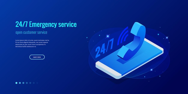 web page design templates for call center support 24-7. isometric 24 hours open customer service. vector illustration customer service, support or crm.