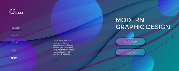 Web page template with fluid shapes geometric elements and grad
