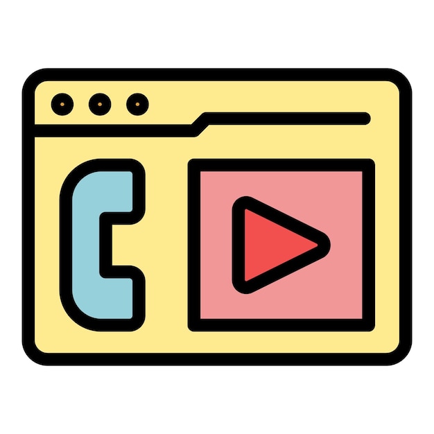Web video call icon outline vector Computer stay Team group color flat
