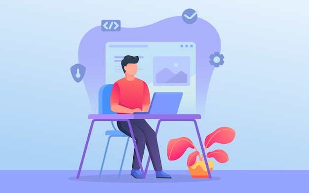 website developer or graphic designer work with laptop on desk table