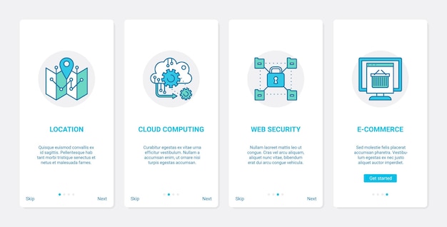 Website ecommerce internet cloud service ux ui onboarding mobile app page screen set