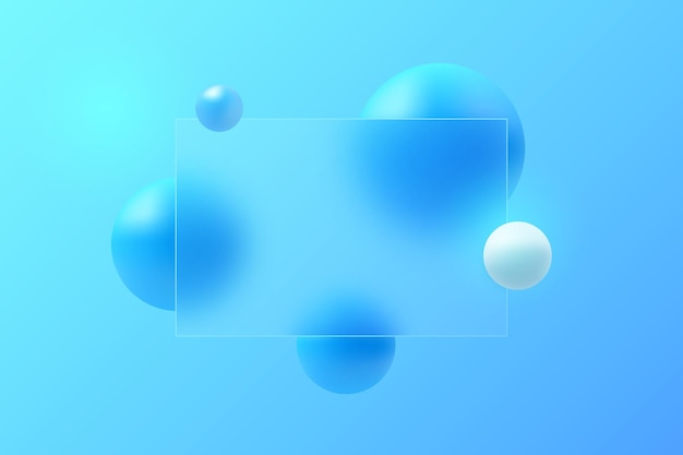 website landing page template in glass morphism style frosted glass partition with floating spheres