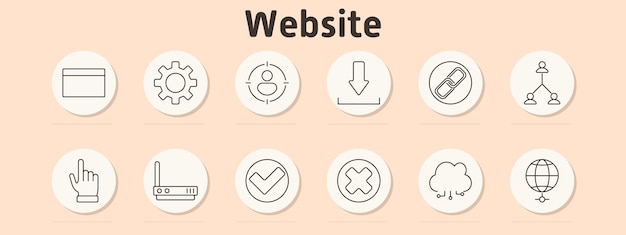 Website set icon Browser window settings gear user targeting download link hierarchy chart hand pointer router approval checkmark cancel cross cloud global