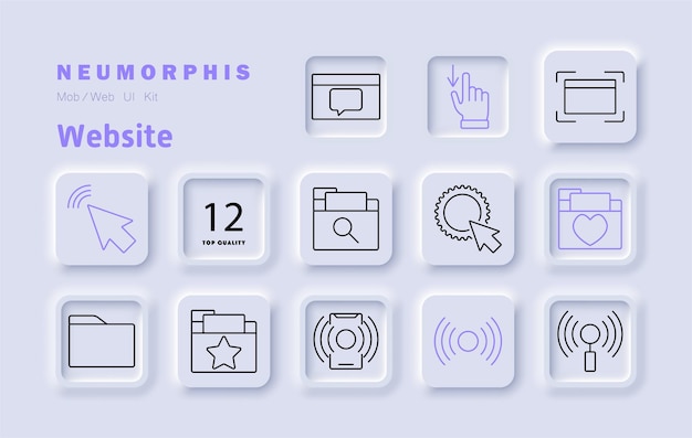 Website set icon Cursor chat bubble hand gesture fullscreen mode folder search settings favorite pages wireless signal data management interaction UI elements