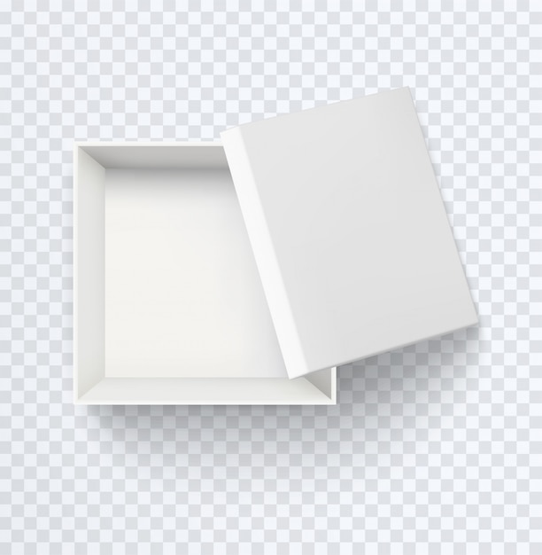 White empty box top view. Realistic half open cardboard paper box   isolated on transparent background.