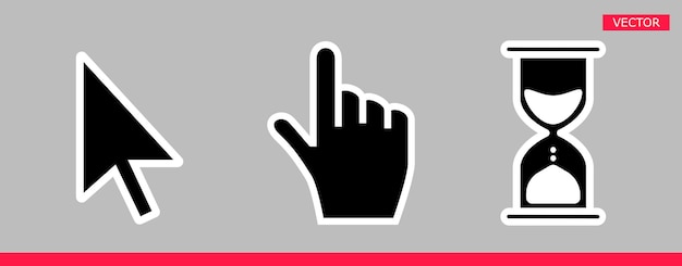 white hourglass loading clock pointer hand and arrow mouse cursors icon sign graphic element flat