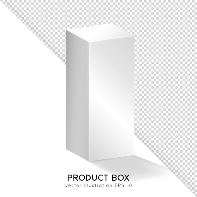 White matte isometric rectangular box for product presentation. 3D realistic packaging template